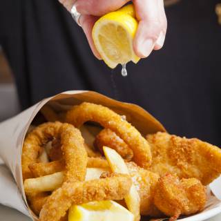 Fish Frenzy (two pieces of crumbed fish, scallops calamari & chips)